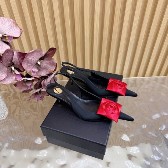 Yves Saint Laurent YSL Elegant Lace-Tip High Heels with Metal Chain