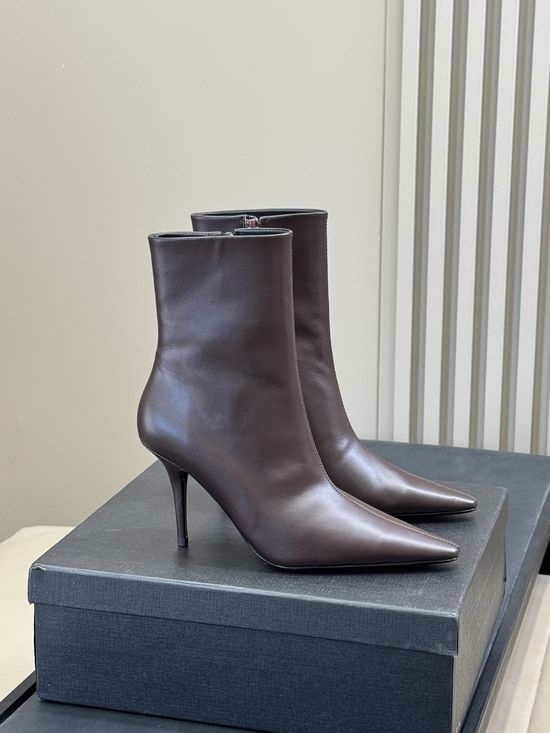 Yves Saint Laurent Elegant Stiletto Short Boots Made of Genuine Leather