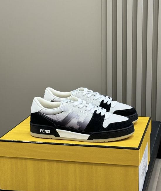 Fendi Color Block Leather Sneakers With Cushioned Non Slip Sole