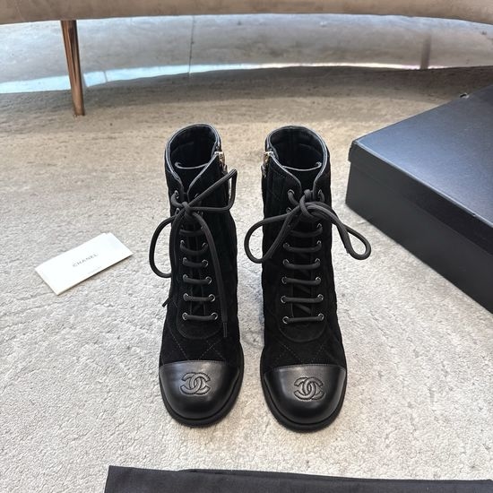 Chanel Quilted Suede Color Block Ankle Boots Stable Block Heel