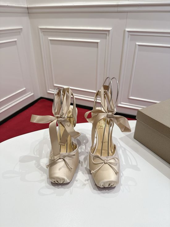Christian Louboutine Premium Silk Bow Heels Soft Lining Genuine Leather Sole