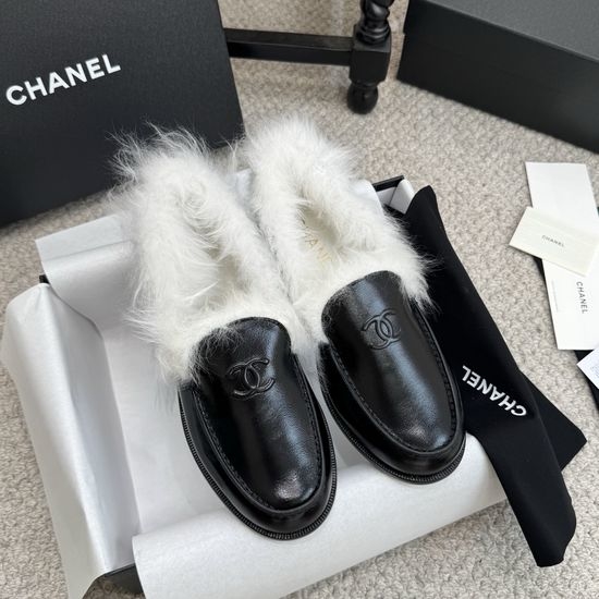 Chanel Luxury Faux Fur Loafers with Soft Wool Lining