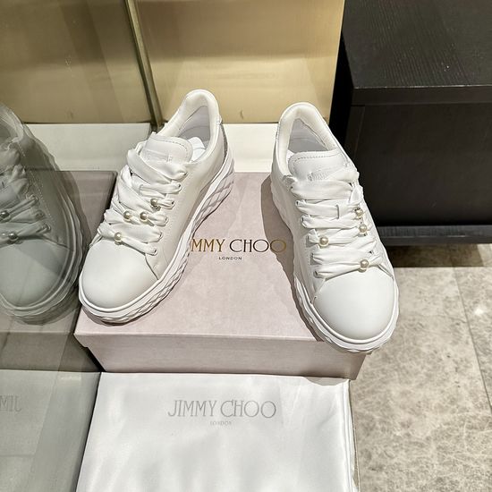Jimmy Choo White Casual Sneakers with Pearl Decor Comfortable Durable Sole
