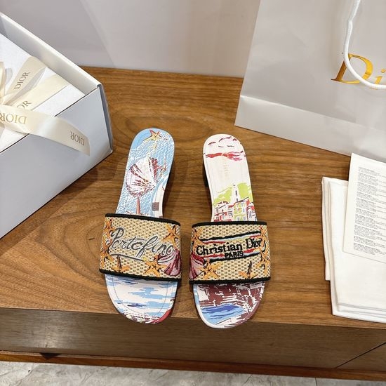 Christian Dior CD Silk Fabric Slip-on Sandals with CD Embroidery