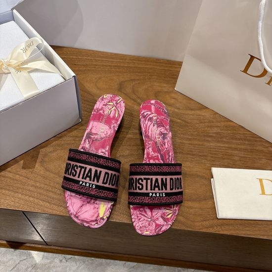 Christian Dior CD Silk Fabric Slip-on Sandals with CD Embroidery