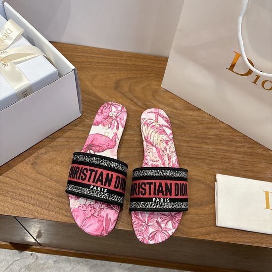 Christian Dior CD Silk Fabric Slip-on Sandals with CD Embroidery