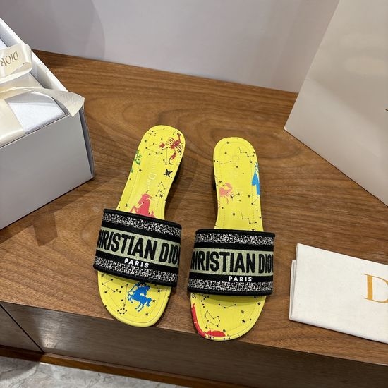 Christian Dior CD Silk Fabric Slip-on Sandals with CD Embroidery