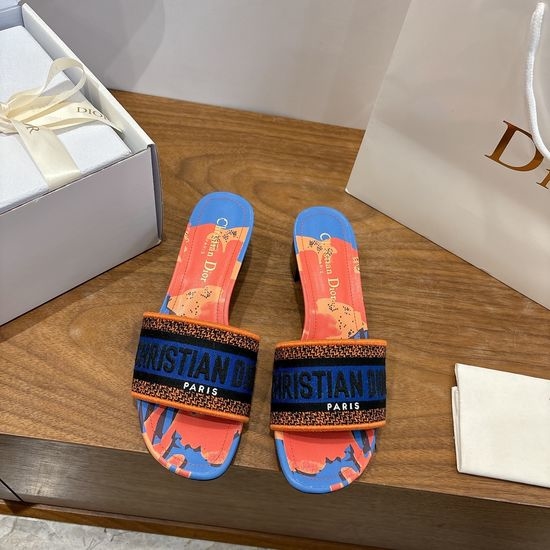 Christian Dior CD Silk Fabric Slip-on Sandals with CD Embroidery