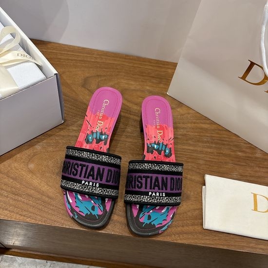 Christian Dior CD Silk Fabric Slip-on Sandals with CD Embroidery