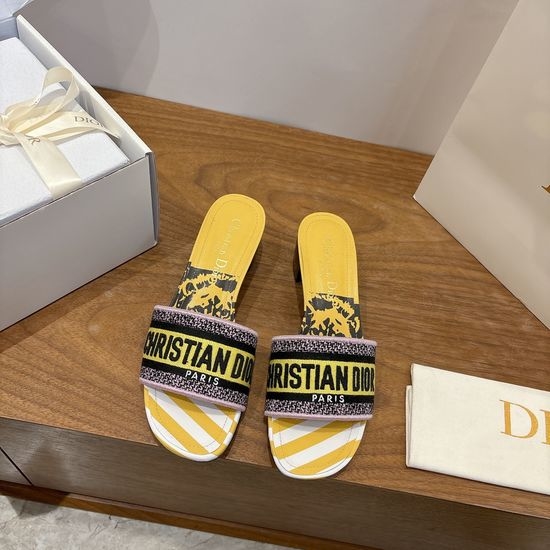 Christian Dior CD Silk Fabric Slip-on Sandals with CD Embroidery