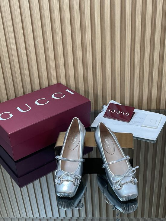 Gucci Metallic Leather Horsebit Ballet Flat Shoes