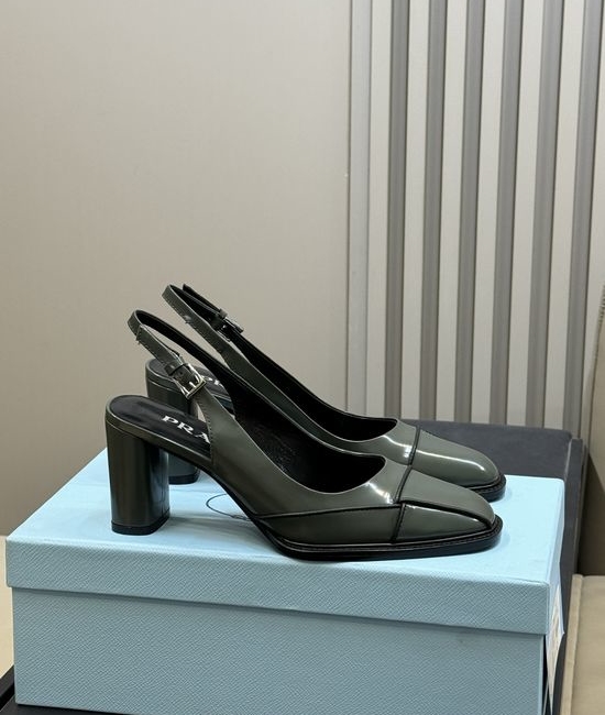 Prada Square Toe Chunky Heel Elegant Leather Pumps