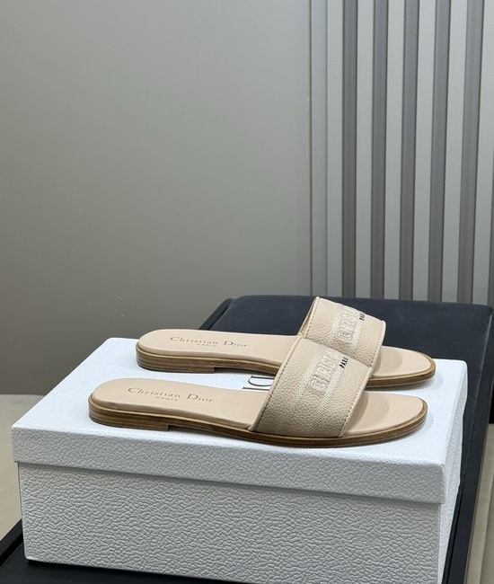 Christian Dior CD Satin Embroidered Slippers Cowhide Insole Sole Premium Quality
