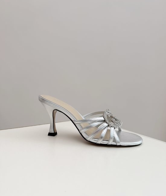 Gucci Rhinestone Embellished High Heel Slides Elegant Comfortable Slippers