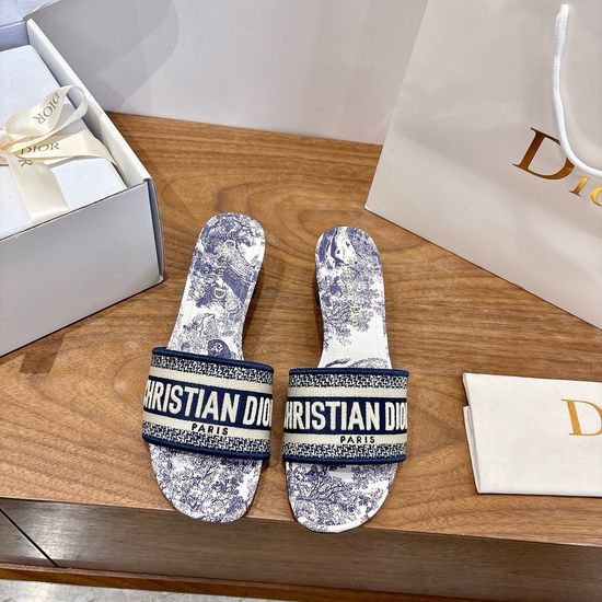 Christian Dior CD Silk Fabric Slip-on Sandals with CD Embroidery