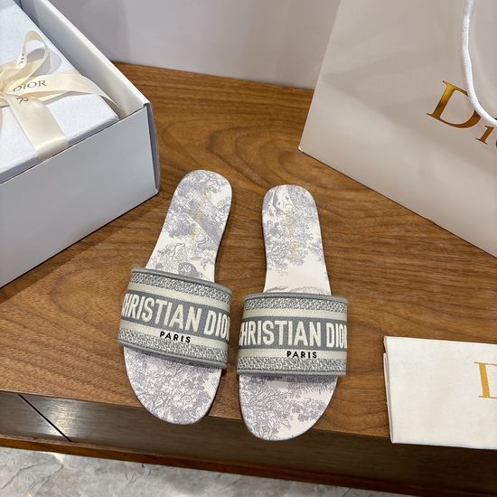 Christian Dior CD Silk Fabric Slip-on Sandals with CD Embroidery