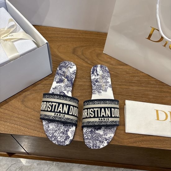 Christian Dior CD Silk Fabric Slip-on Sandals with CD Embroidery