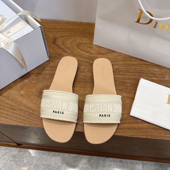Christian Dior CD Silk Fabric Slip-on Sandals with CD Embroidery
