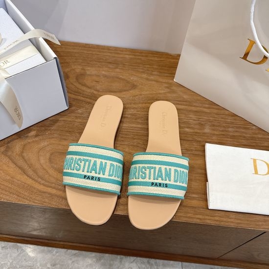 Christian Dior CD Silk Fabric Slip-on Sandals with CD Embroidery