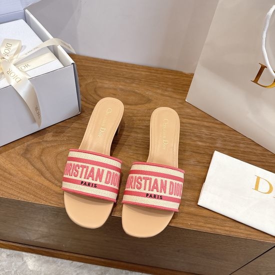 Christian Dior CD Silk Fabric Slip-on Sandals with CD Embroidery