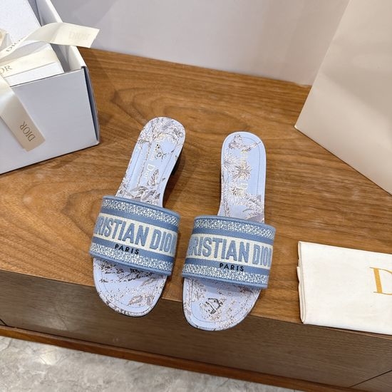 Christian Dior CD Silk Fabric Slip-on Sandals with CD Embroidery