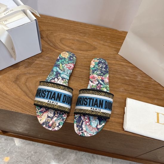 Christian Dior CD Silk Fabric Slip-on Sandals with CD Embroidery