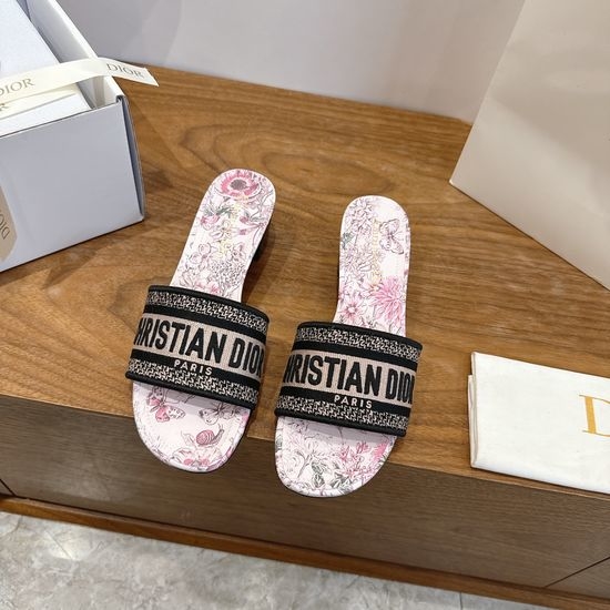 Christian Dior CD Silk Fabric Slip-on Sandals with CD Embroidery