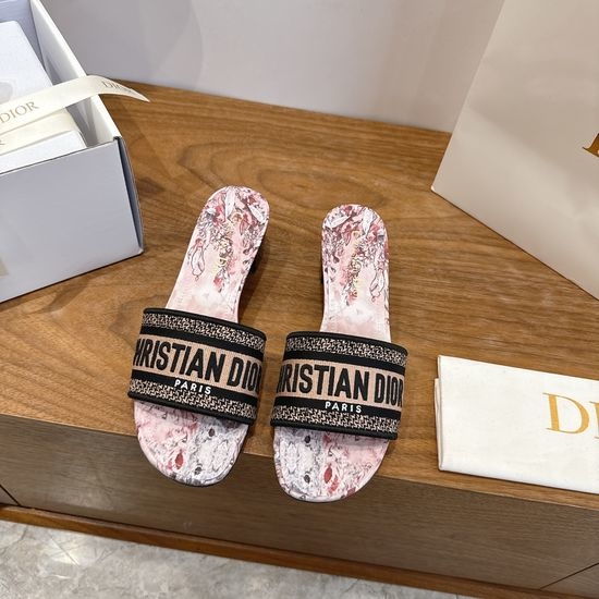 Christian Dior CD Silk Fabric Slip-on Sandals with CD Embroidery