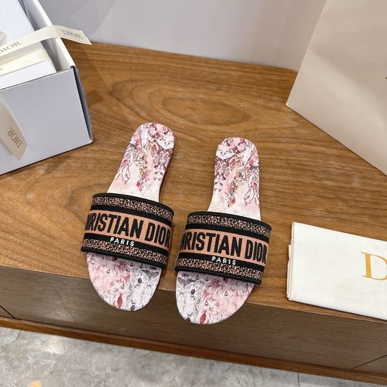 Christian Dior CD Silk Fabric Slip-on Sandals with CD Embroidery