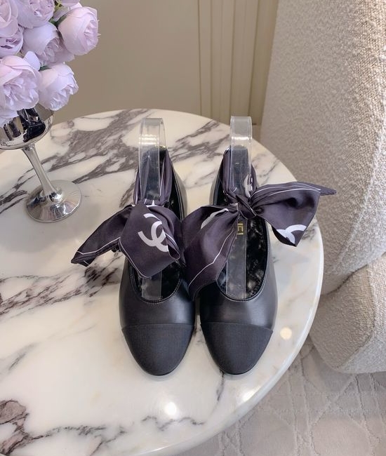 Chanel Silk Ribbon Tie Flat Shoes
