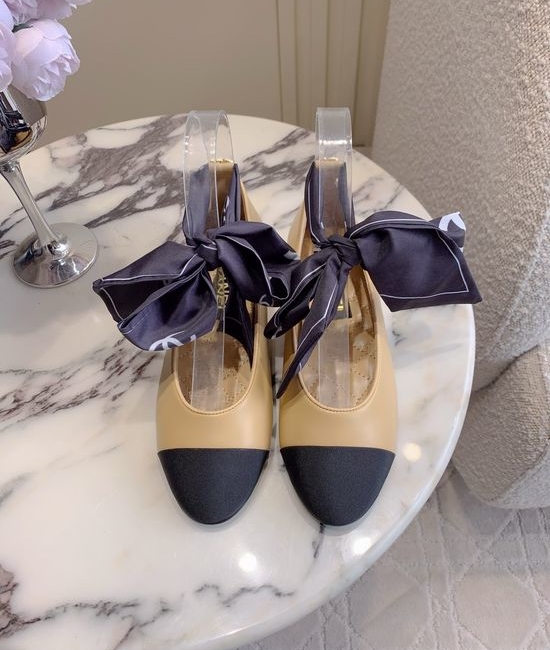 Chanel Silk Ribbon Tie Flat Shoes