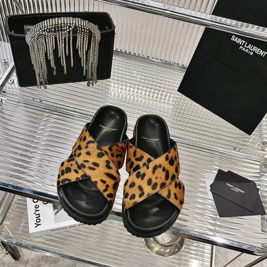 Yves Saint Laurent Animal Print Horsehair Stylish Flat Slides
