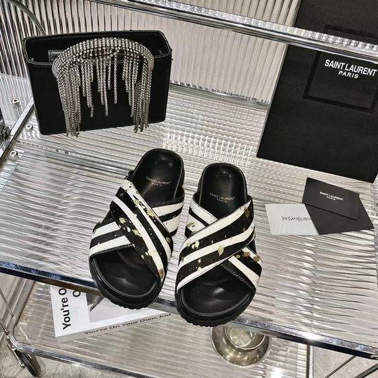 Yves Saint Laurent Animal Print Horsehair Stylish Flat Slides