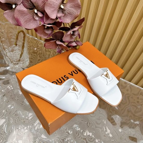 Louis Vuitton LV Buckle Detail Leather Flat Slide Sandals