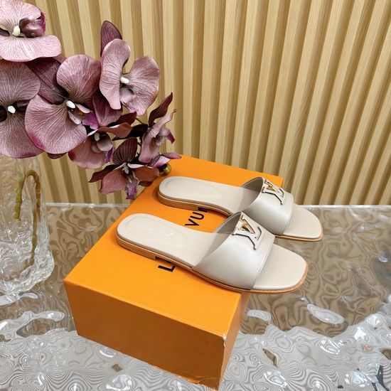 Louis Vuitton LV Buckle Detail Leather Flat Slide Sandals