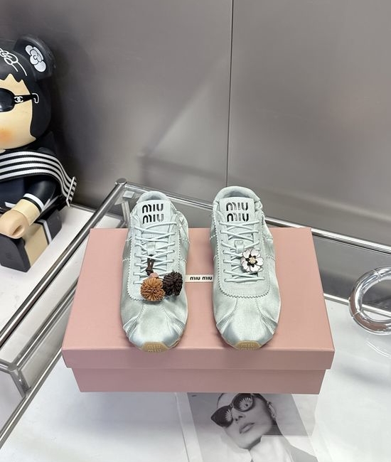 Miu Miu Satin Fabric Decorated Comfortable Versatile Fashion Sneakers