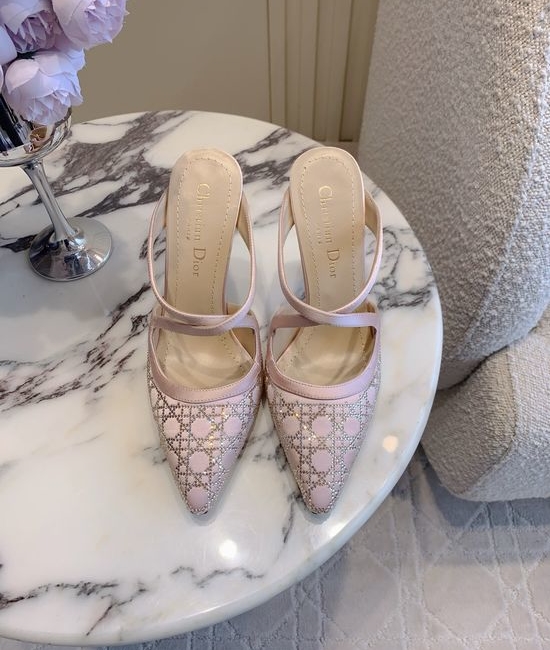Christian Dior CD Mesh Rhinestone High Heel Shoes Elegant Formal Footwear