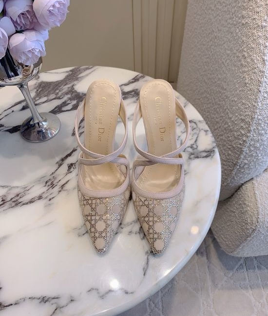 Christian Dior CD Mesh Rhinestone High Heel Shoes Elegant Formal Footwear
