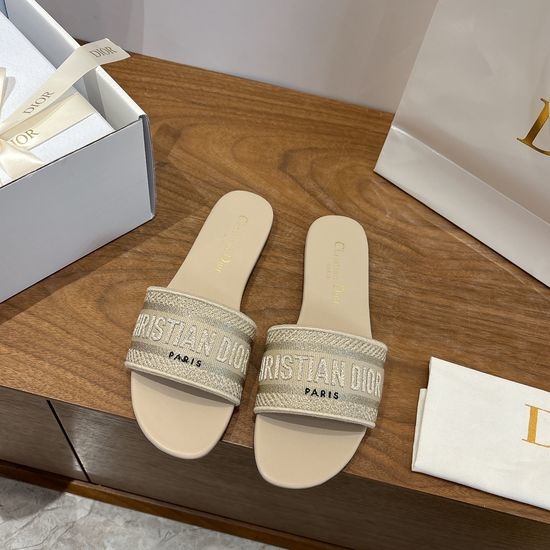 Christian Dior CD Silk Fabric Slip-on Sandals with CD Embroidery