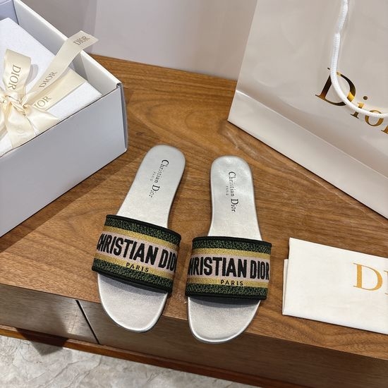 Christian Dior CD Silk Fabric Slip-on Sandals with CD Embroidery