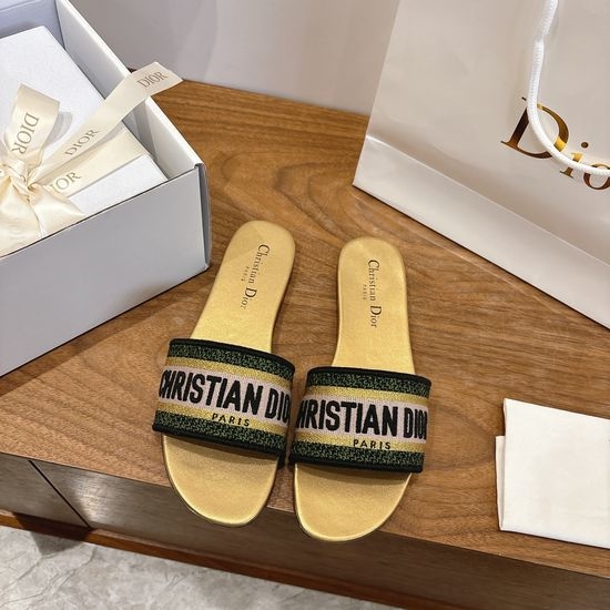 Christian Dior CD Silk Fabric Slip-on Sandals with CD Embroidery