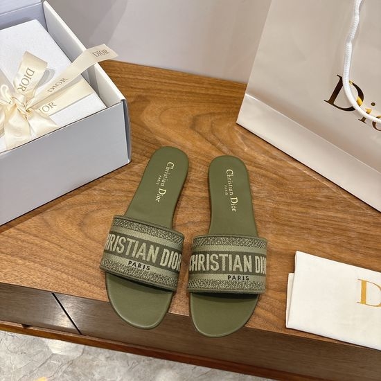 Christian Dior CD Silk Fabric Slip-on Sandals with CD Embroidery