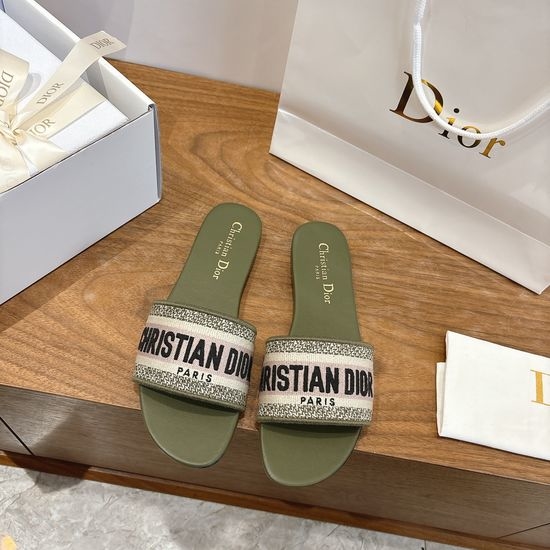 Christian Dior CD Silk Fabric Slip-on Sandals with CD Embroidery