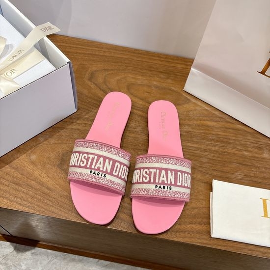 Christian Dior CD Silk Fabric Slip-on Sandals with CD Embroidery