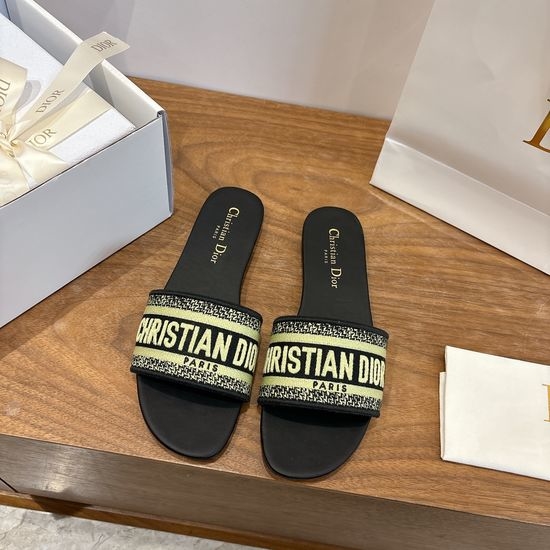 Christian Dior CD Silk Fabric Slip-on Sandals with CD Embroidery