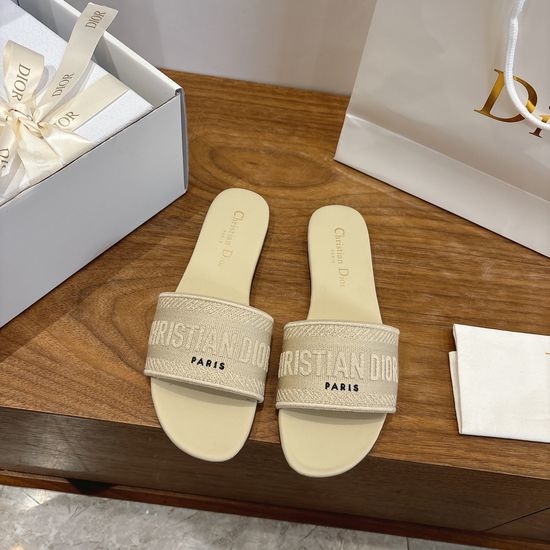 Christian Dior CD Silk Fabric Slip-on Sandals with CD Embroidery