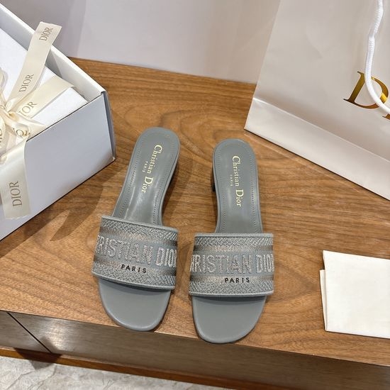 Christian Dior CD Silk Fabric Slip-on Sandals with CD Embroidery