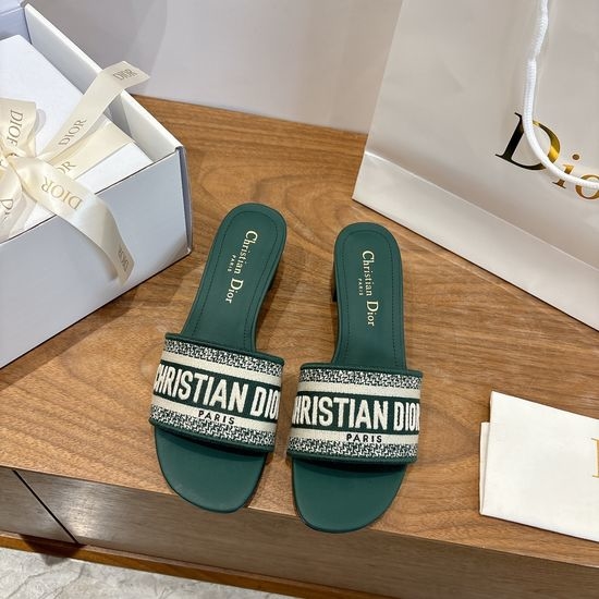 Christian Dior CD Silk Fabric Slip-on Sandals with CD Embroidery