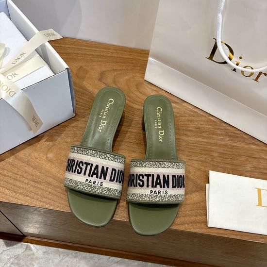 Christian Dior CD Silk Fabric Slip-on Sandals with CD Embroidery