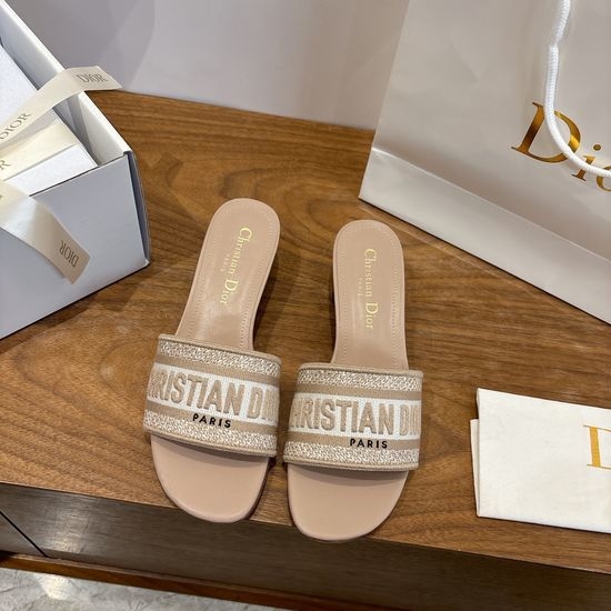 Christian Dior CD Silk Fabric Slip-on Sandals with CD Embroidery